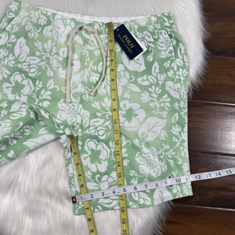 Polo Ralph Lauren Men's Size Medium Green White Floral Spa Terry Pull On Shorts